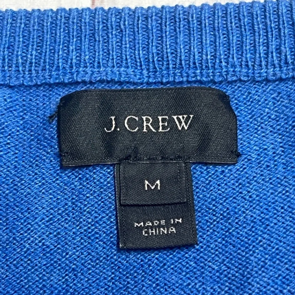 J.Crew V-Neck Sweater Mens Medium Blue Solid Cotton Cashmere Blend Pullover Knit